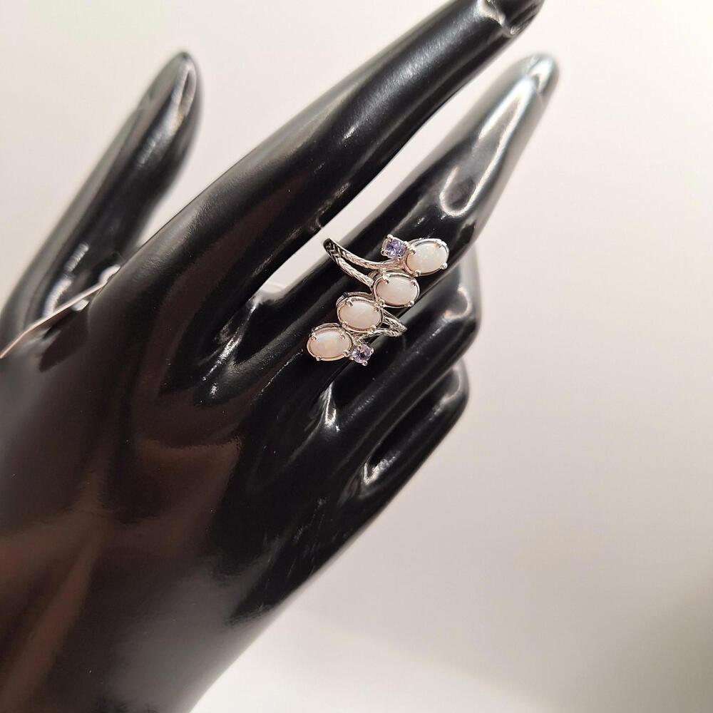 925 Sterling Silver Ring Fire Opal Tanzanite Gems… - image 7